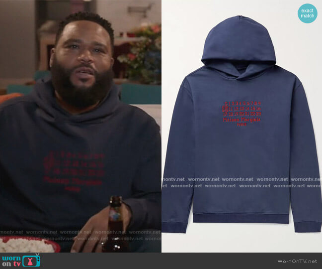 Maison Margiela Oversized Logo-Embroidered Loopback Cotton-Jersey Hoodie worn by Andre Johnson (Anthony Anderson) on Black-ish