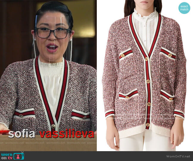 Maje Mapada Knit Button-Front Cardigan worn by Sherri Kansky (Ruthie Ann Miles) on All Rise