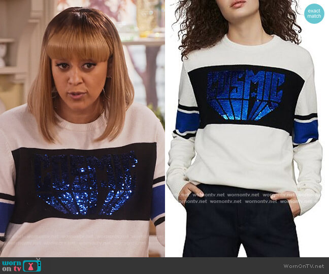 Maje Mina Cosmic Sequined Sweater worn by Cocoa McKellan (Tia Mowry-Hardrict) on Family Reunion