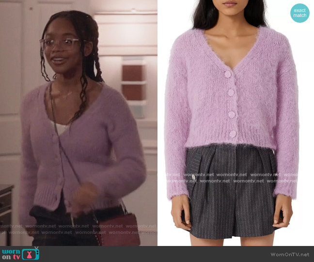 Maje Mistigri V Neck Mohair Cardigan worn by Diane Johnson (Marsai Martin) on Black-ish