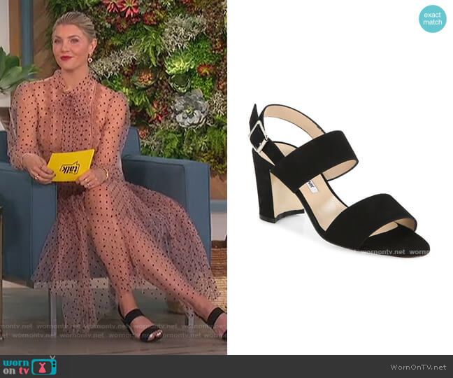 Manolo Blahnik Khan Block-Heel Suede Slingback Sandals worn by Amanda Kloots on The Talk