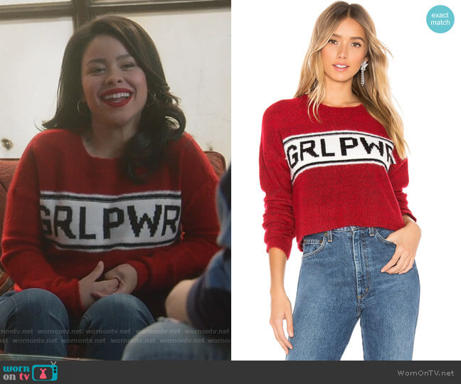 Marled x Olivia Culpo GRL PWR Destroyed Sweater worn by Mariana Foster (Cierra Ramirez) on Good Trouble