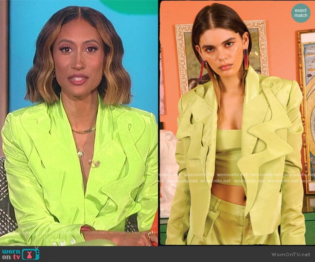 Mia Vesper Granny Smith Squiggle Blazer worn by Elaine Welteroth on The Talk