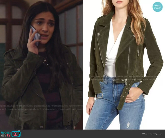 Blank NYC Morning Suede Moto Jacket worn by Olive Stone (Luna Blaise) on Manifest