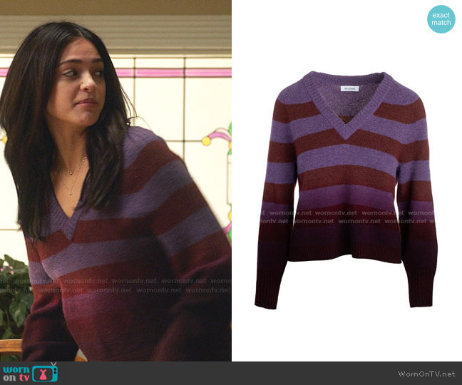 Naadam Dip-Dye Striped Sweater worn by Olive Stone (Luna Blaise) on Manifest