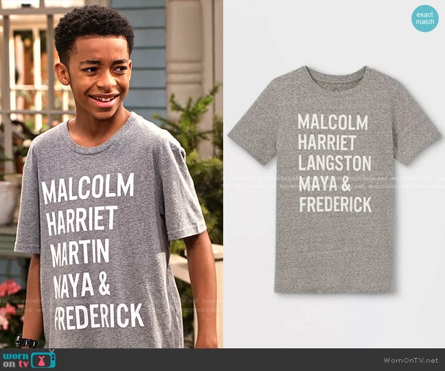 Well Worn Kids' Names Graphic Short Sleeve T-Shirt worn by Shaka McKellan (Isaiah Russell-Bailey) on Family Reunion