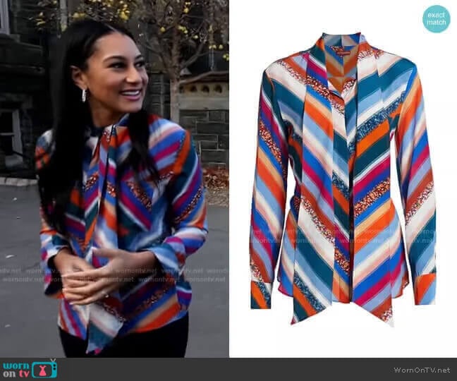 Altuzarra Newberry Sequin Stripe Silk Tieneck Top