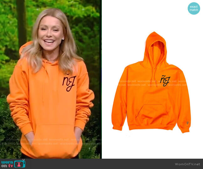 Peralta Project Nueva Jersey Script Hoodie worn by Kelly Ripa on Live with Kelly and Mark