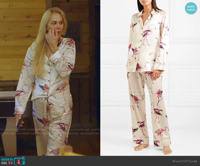 Olivia von Halle Lila Printed Silk-Satin Pajama Set worn by Kameron Westcott on The Real Housewives of Dallas