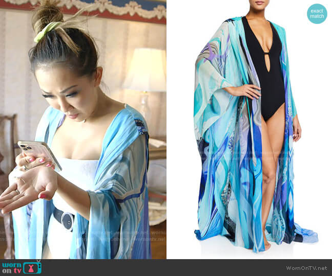 Camilla Oversized Silk Chiffon Robe worn by Tiffany Moon on The Real Housewives of Dallas