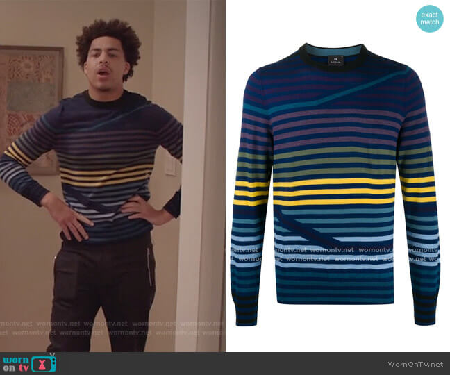 PS Paul Smith Striped-pattern crew neck Jumper worn by Andre Johnson Jr (Marcus Scribner) on Black-ish