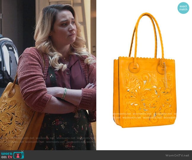 Patricia Nash Cavo Tooled Leather Tote worn by Davia (Emma Hunton) on Good Trouble