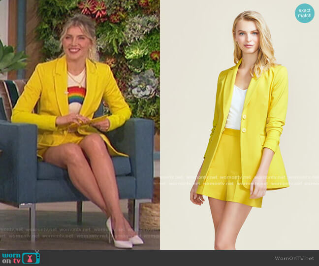 Pearl by Lela Rose Stretch Cotton Push Up Sleeve Blazer worn by Amanda Kloots on The Talk