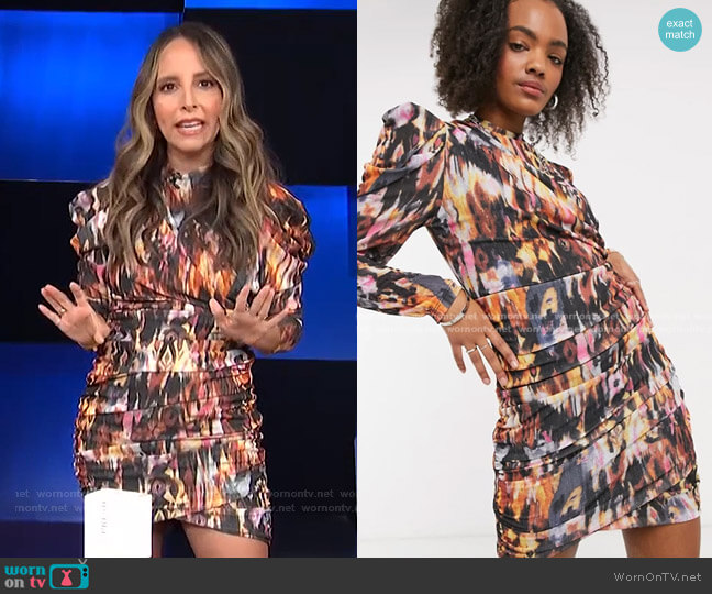 Asos Pieces Ruched Mini Dress with Drape Detail and Puff Sleeves worn by Lilliana Vazquez on E! News
