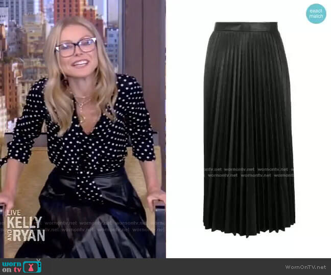 MM6 Maison Margiela Pleated Faux Leather Midi Skirt worn by Kelly Ripa on Live with Kelly and Mark