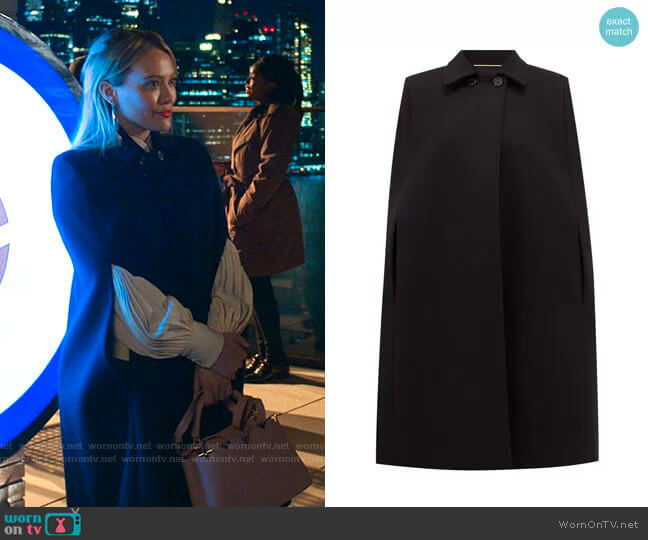 Saint Laurent Point collar wool-twill cape worn by Kelsey Peters (Hilary Duff) on Younger