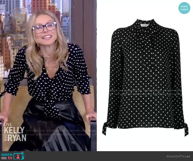 Valentino Polka Dot Silk Georgette Blouse worn by Kelly Ripa on Live with Kelly and Mark