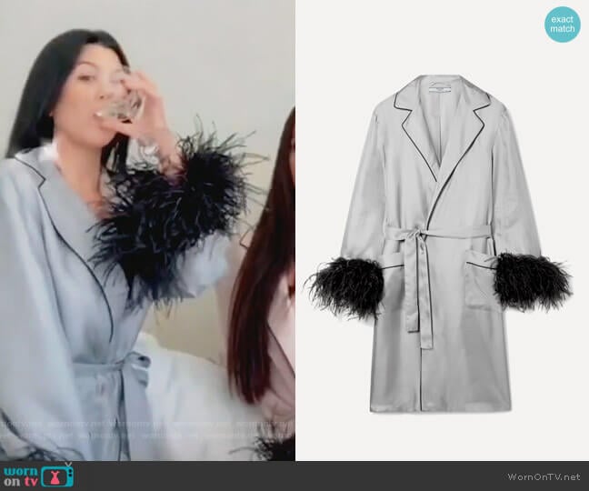 Prada Feather-embellished silk-twill robe worn by Kourtney Kardashian on Keeping Up with the Kardashians