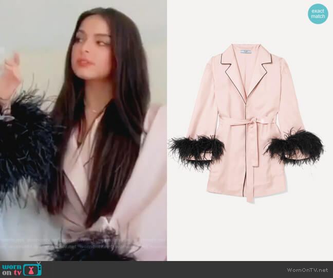 Prada Feather-embellished silk-twill robe