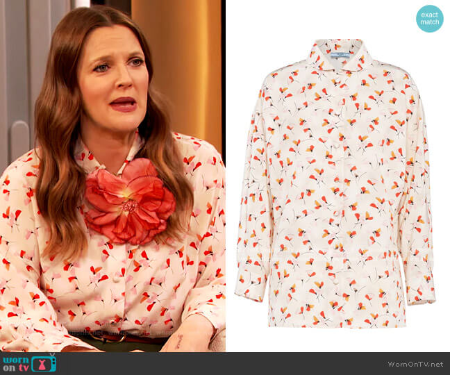 Prada Floral Print Buttoned Shirt worn by Drew Barrymore on The Drew Barrymore Show