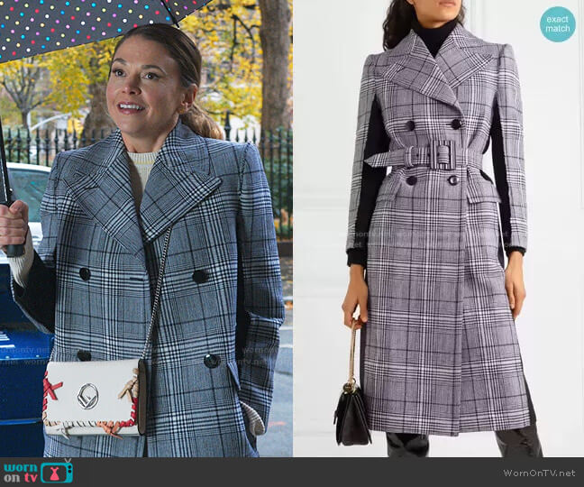 Givenchy Prince of Wales Checked Coat worn by Liza Miller (Sutton Foster) on Younger