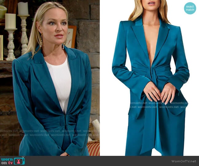 Ramy Brook Ronny Blazer in Jewel Blue worn by Sharon Newman (Sharon Case) on The Young and the Restless