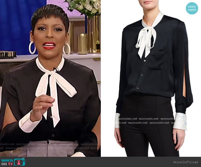 Roland Mouret Isleham hammered-satin blouse worn by Tamron Hall on Tamron Hall Show