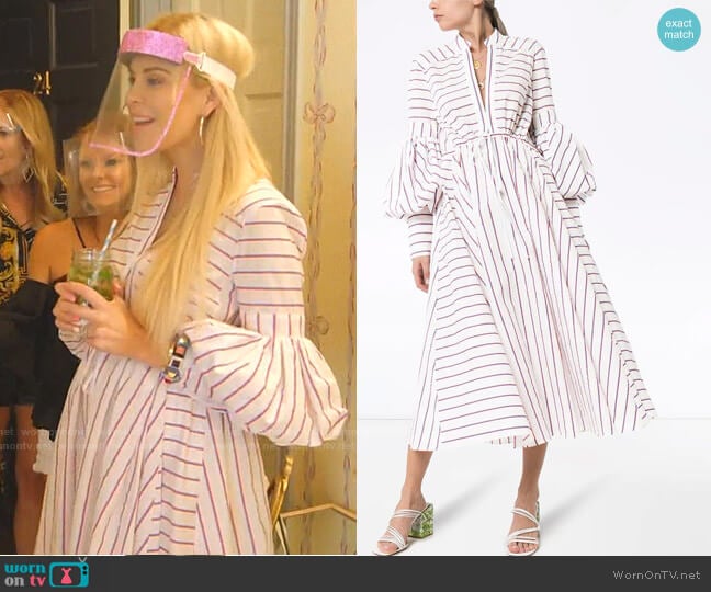 Rosie Assoulin lantern-Sleeve Stripe Midi Dress worn by Kameron Westcott on The Real Housewives of Dallas