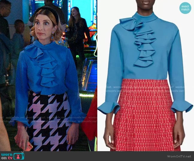 Gucci Ruffled Bell Sleeve Blouse worn by Lauren (Molly Bernard) on Younger