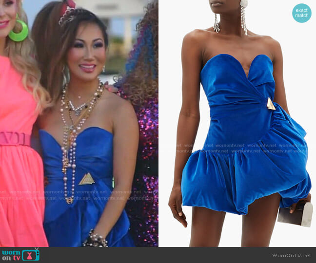 The Attico Ruffled Velvet Mini Dress worn by Tiffany Moon on The Real Housewives of Dallas
