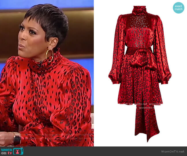 Saint Laurent Leopard Satin Minidress worn by Tamron Hall on Tamron Hall Show