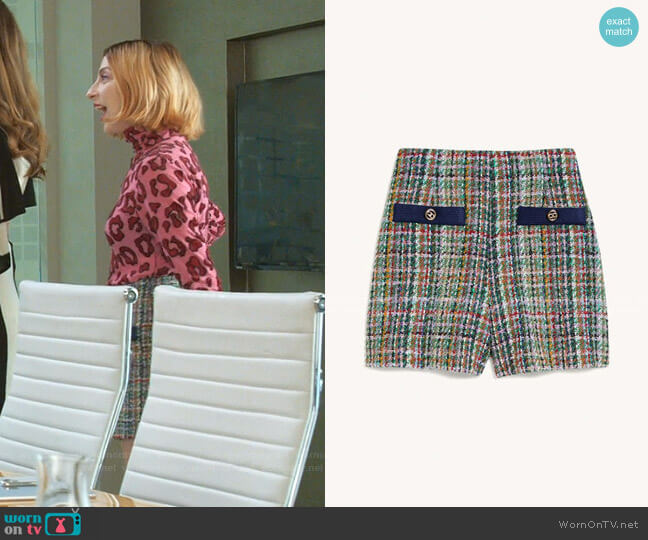 Sandro Multicoloured Tweed Shorts worn by Lauren (Molly Bernard) on Younger