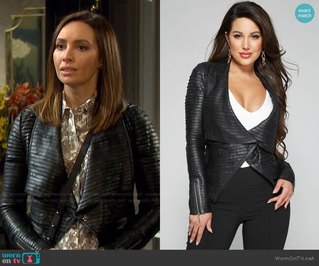 Guess Shayna Drape Leather Jacket worn by Gwen Rizczech (Emily O'Brien) on Days of our Lives