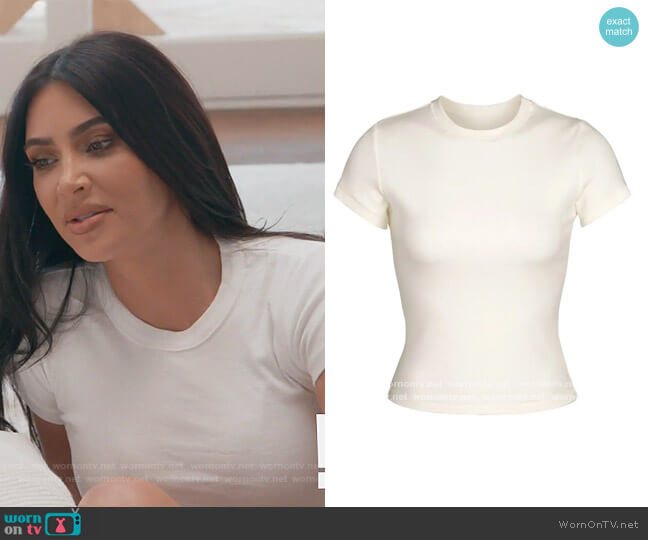 Skims Pointelle Logo T-Shirt worn by Kim Kardashian on Keeping Up with the Kardashians