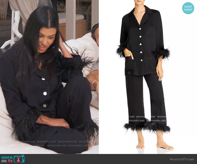 Sleeper Party Pajama Set with Double Feather Trim worn by Kourtney Kardashian on Keeping Up with the Kardashians
