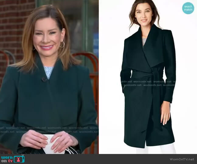 Cole Haan Slick Wool Blend Wrap Coat worn by Rebecca Jarvis on Good Morning America