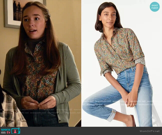 J. Crew Slim Perfect Shirt in Liberty worn by Angelina Meyer (Holly Taylor ) on Manifest