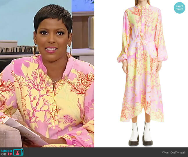 Stella McCartney Alyssa Floral Print Long Sleeve Silk Midi Dress worn by Tamron Hall on Tamron Hall Show