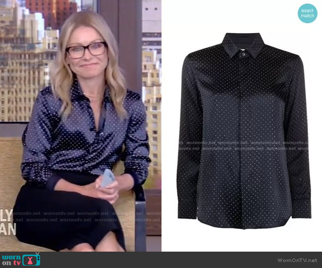 Saint Laurent Studded Silk Blouse worn by Kelly Ripa on Live with Kelly and Mark