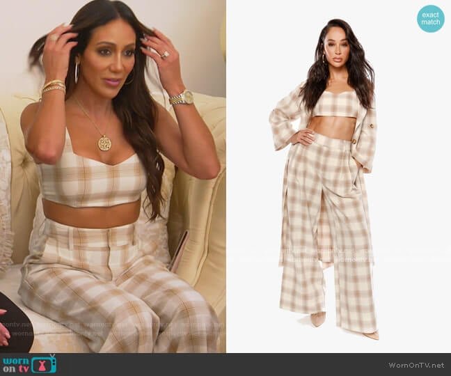 The Cara Santana Collection She Loves the Attention Plaid Bralette worn by Melissa Gorga on The Real Housewives of New Jersey