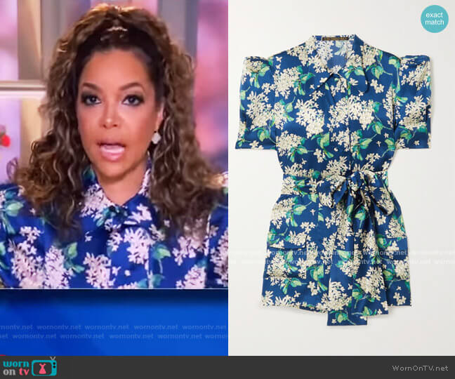 The Vampires Wife Belted floral-print hammered silk-satin blouse worn by Sunny Hostin on The View