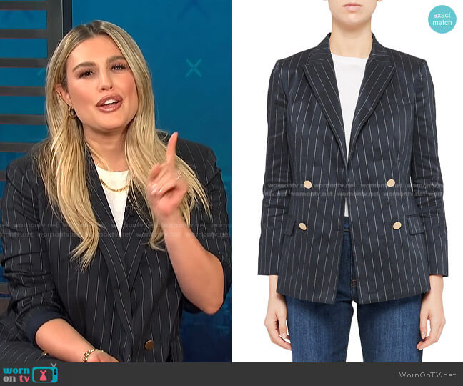 Theory Piazza Double Breasted Pinstripe Jacket worn by Carissa Loethen Culiner on E! News