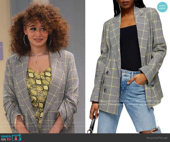 Topshop Lemon Check Double Breasted Blazer worn by Jade (Talia Jackson) on Family Reunion