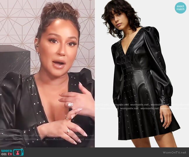 Topshop Faux leather studded mini dress worn by Adrienne Houghton on The Real