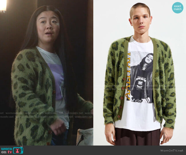 Urban Outfitters Fuzzy Cheetah Print Cardigan worn by Alice Kwan (Sherry Cola) on Good Trouble