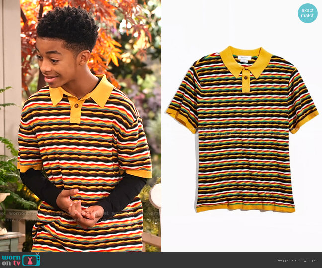 Urban Outfitters Zeke Stripe Sweater Polo Shirt worn by Shaka McKellan (Isaiah Russell-Bailey) on Family Reunion