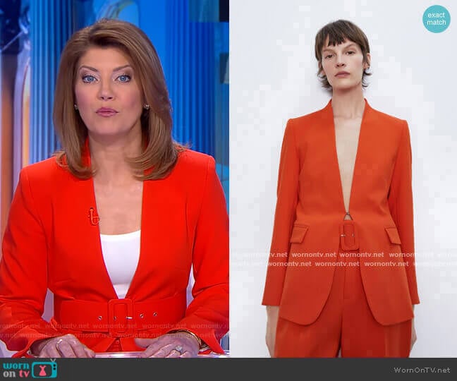 Zara V-Neck Blazer worn by Norah O'Donnell on CBS Evening News