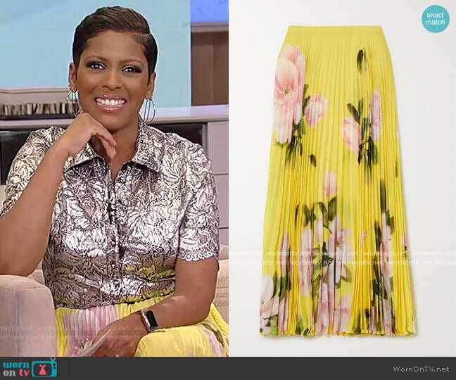 Valentino Pleated floral-print silk-crepe midi skirt worn by Tamron Hall on Tamron Hall Show