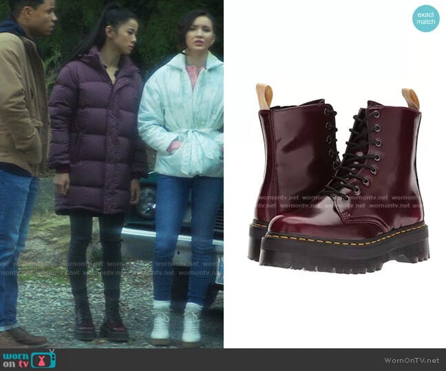Dr. Martens Vegan Jadon II 8-Eye Boot worn by George Fan (Leah Lewis) on Nancy Drew