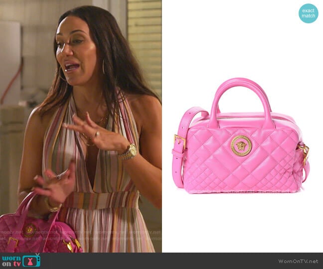 Versace Nappa Quilted Icon Bowler Pink worn by Melissa Gorga on The Real Housewives of New Jersey